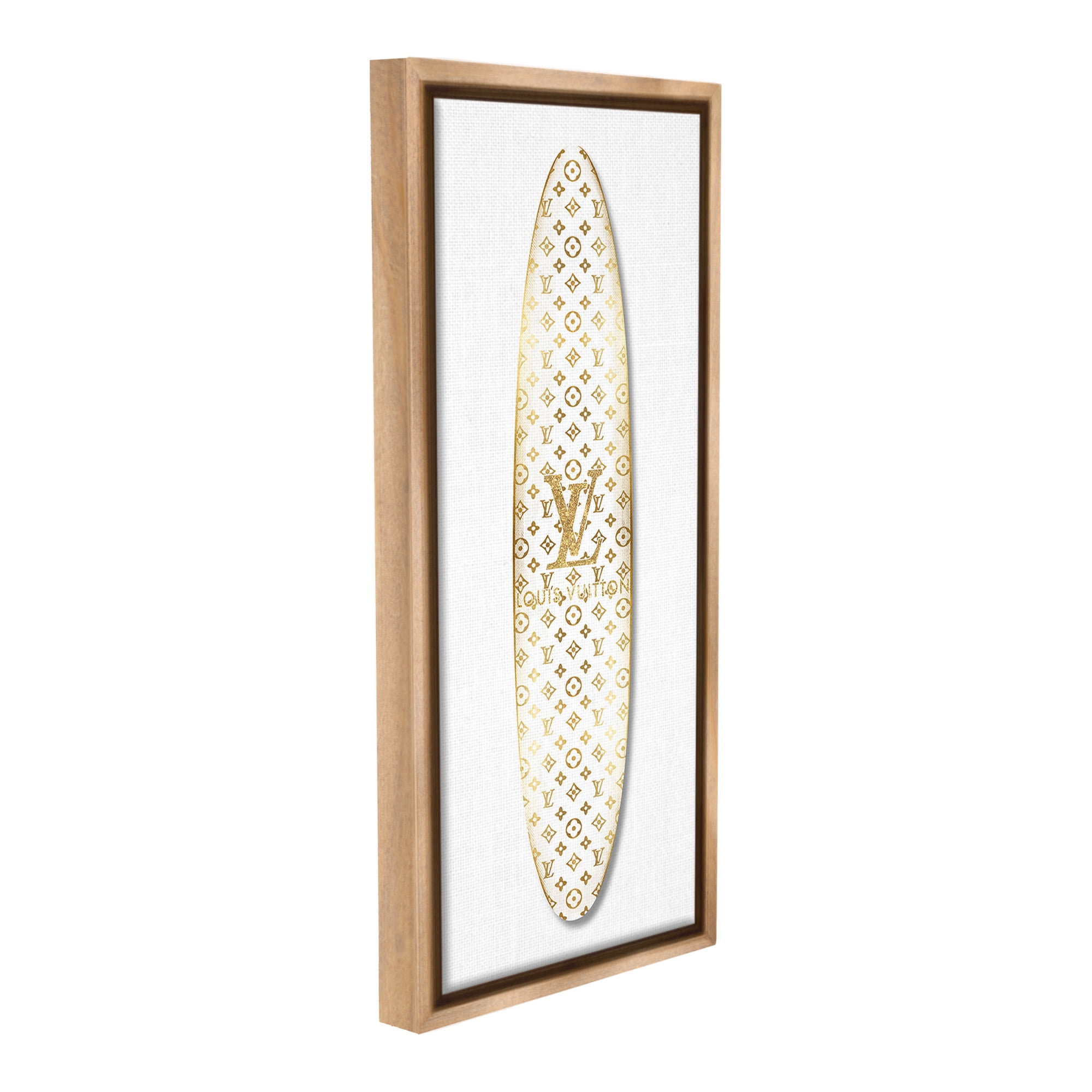 Stupell Industries Designer Patterned Surfboard Nature Painting Brown Floater Framed Canvas Art Print Wall Art, 11 x 25