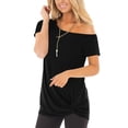 thumbnail image 3 of TEMOFON Cold Shoulder Tops for Women Summer Short Sleeve T-Shirt Casual Cute Twist Knot Blouse Black Tees, 3 of 6