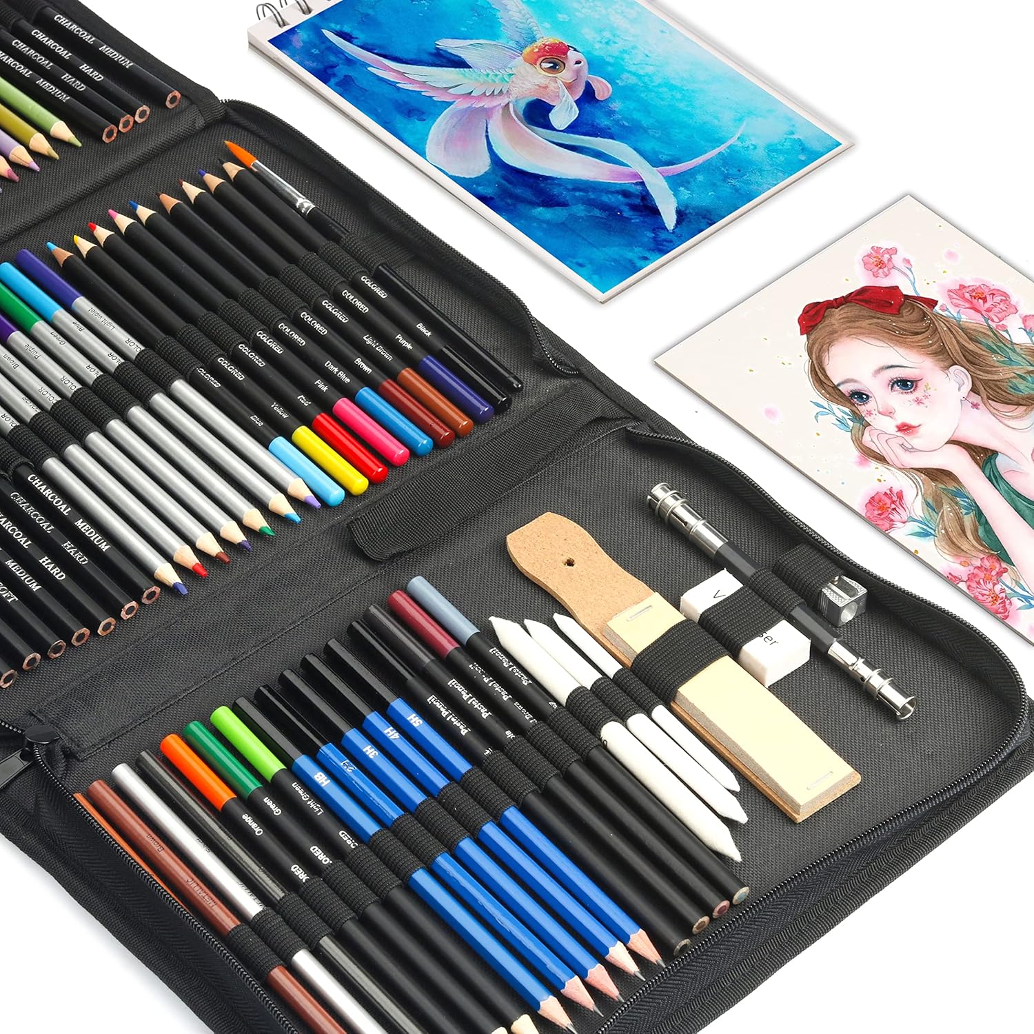 76 Drawing Sketching Kit Set - Pro Art Supplies with Sketchbook & Watercolor Paper - Include Tutorial,Pastel,Watercolor,Sketch,Colored,Metallic,Charcoal Pencils - for Artists Beginners Adults