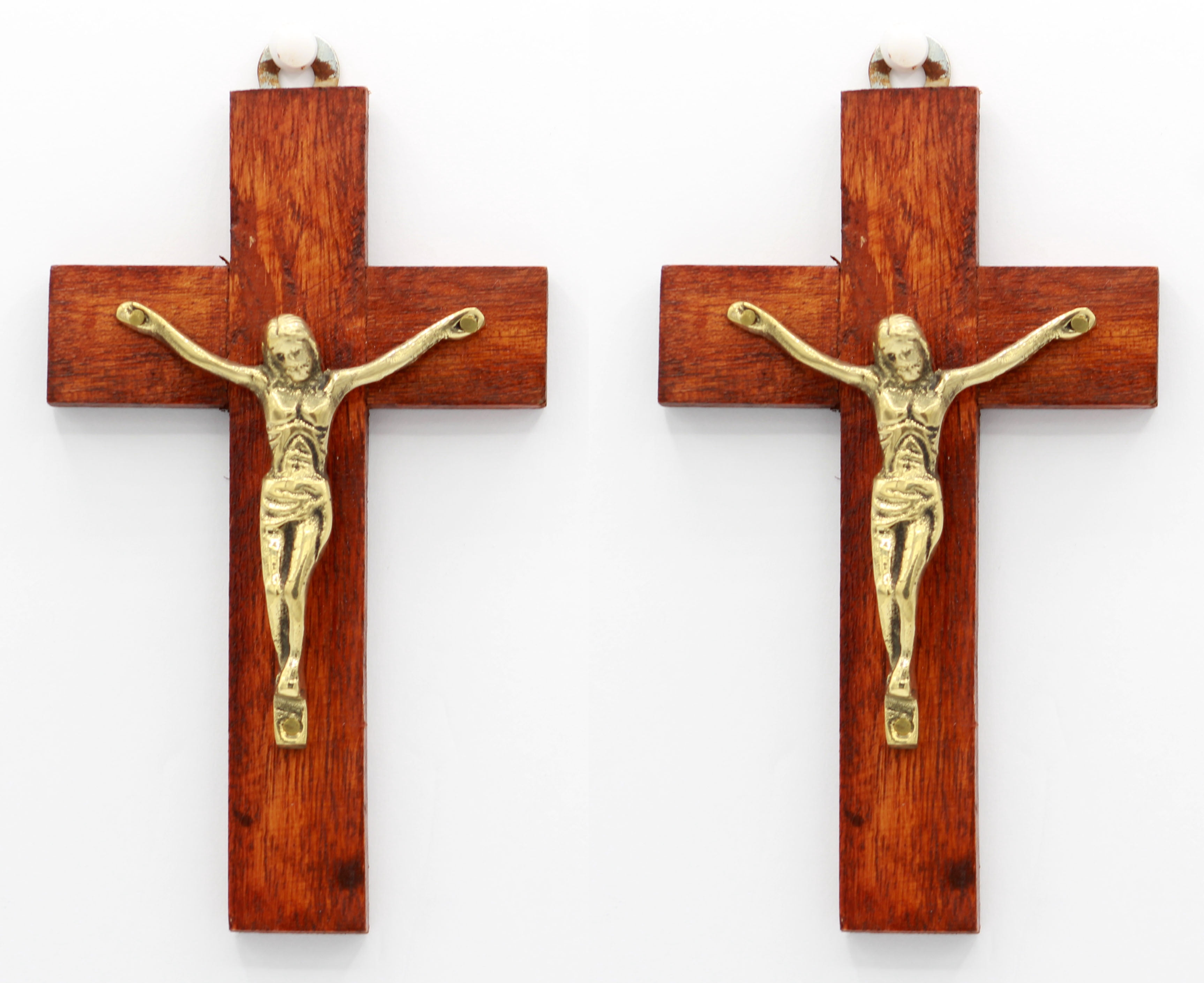 Pair of 6' Height Handmade Wood and Brass Jesus Christ On The Cross Wall Hanging Crucifix Plaque