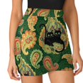 thumbnail image 3 of Green Paisley Fabric Black Cats Pattern Women's Shorts Non-Slip Single Pocket A-line Trouser Skirt Summer Shorts Casual Shorts for Women, 3 of 7