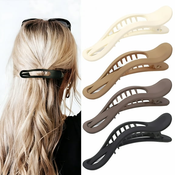 VANIDO Flat Hair Clips Large Claw Clips - Flat Claw Clips for Women | Lay Down Hair Clip for Thin & Thick Hair | Big Flat Clips for Hair | Alligator Hair Clips for Girls, 4pc