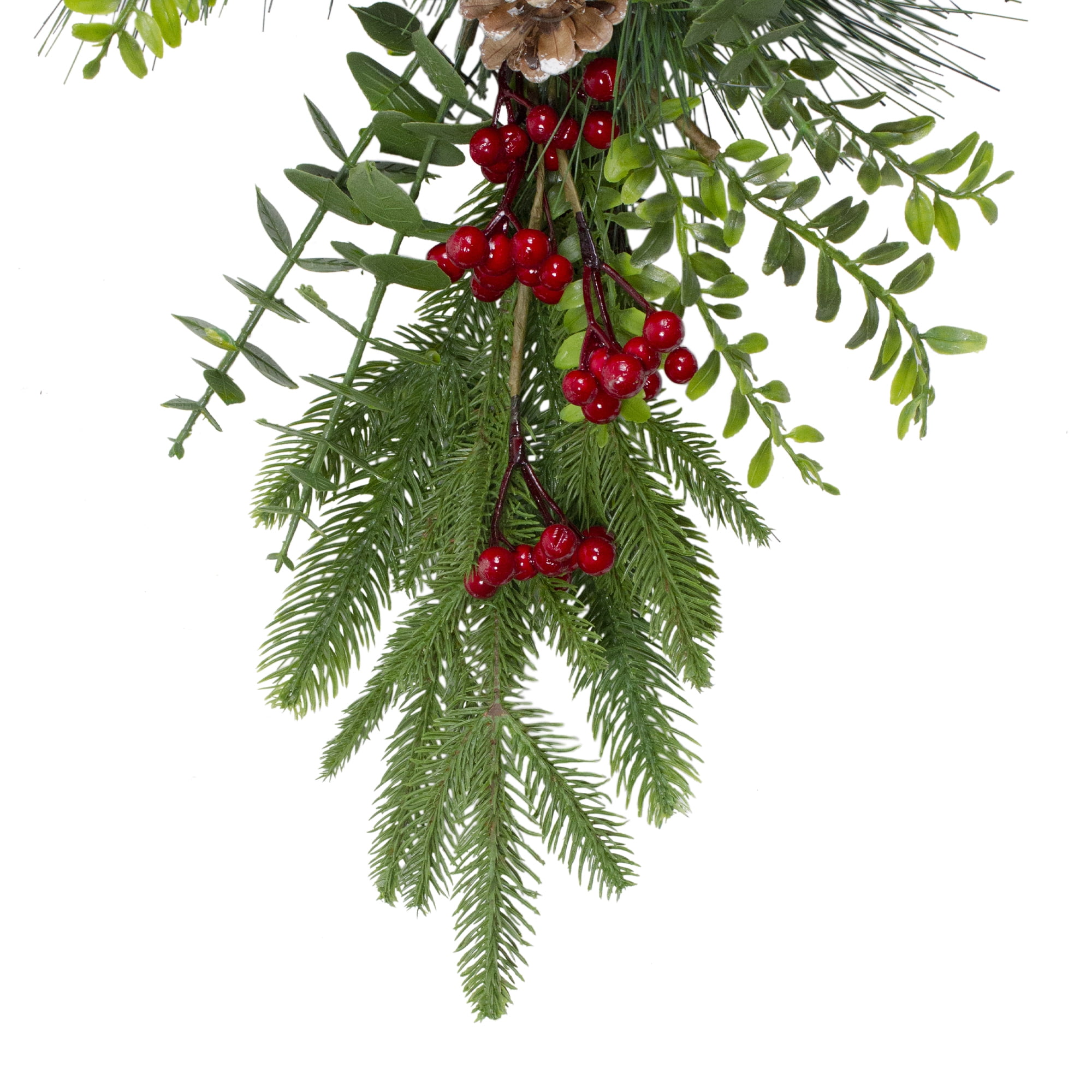 26" Berry and Snowy Pinecones Artificial Teardrop Christmas Swag - Unlit