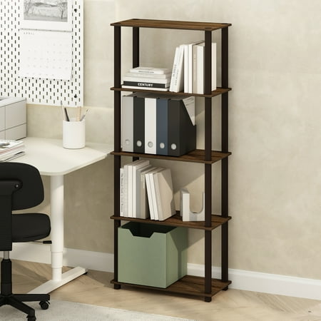 Furinno Turn-S-Tube 3-Tier Compact Multipurpose Shelf Display Rack with Square Tube, Black Walnut/Brown, Set of 2
