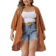 thumbnail image 1 of Cárdigan de mujer plus size Agnes Orinda con mangas de murciélago 3/4 de poliéster, cárdigan casual 4X naranja, 1 of 6