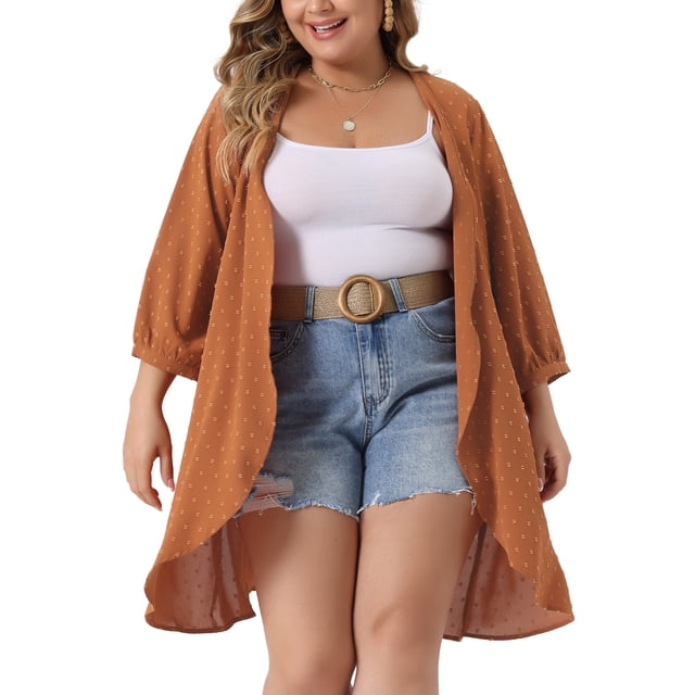 Cárdigan de mujer plus size Agnes Orinda con mangas de murciélago 3/4 de poliéster, cárdigan casual 4X naranja