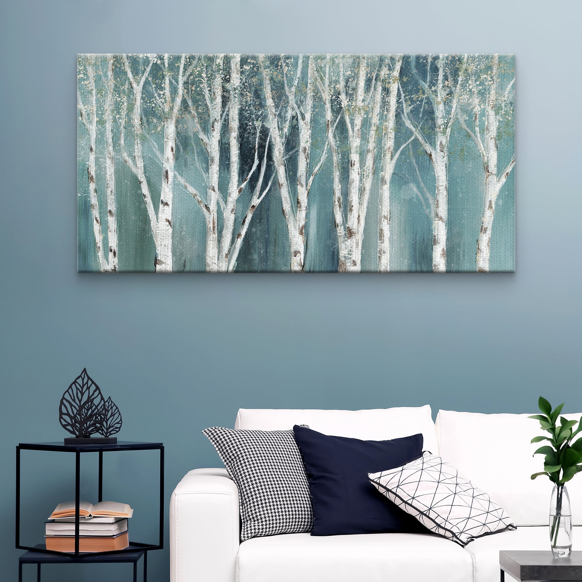 Masterpiece Art Gallery Birch On Blue Soft Mystical Forest By Nan Canvas Art Print 27" x 54"