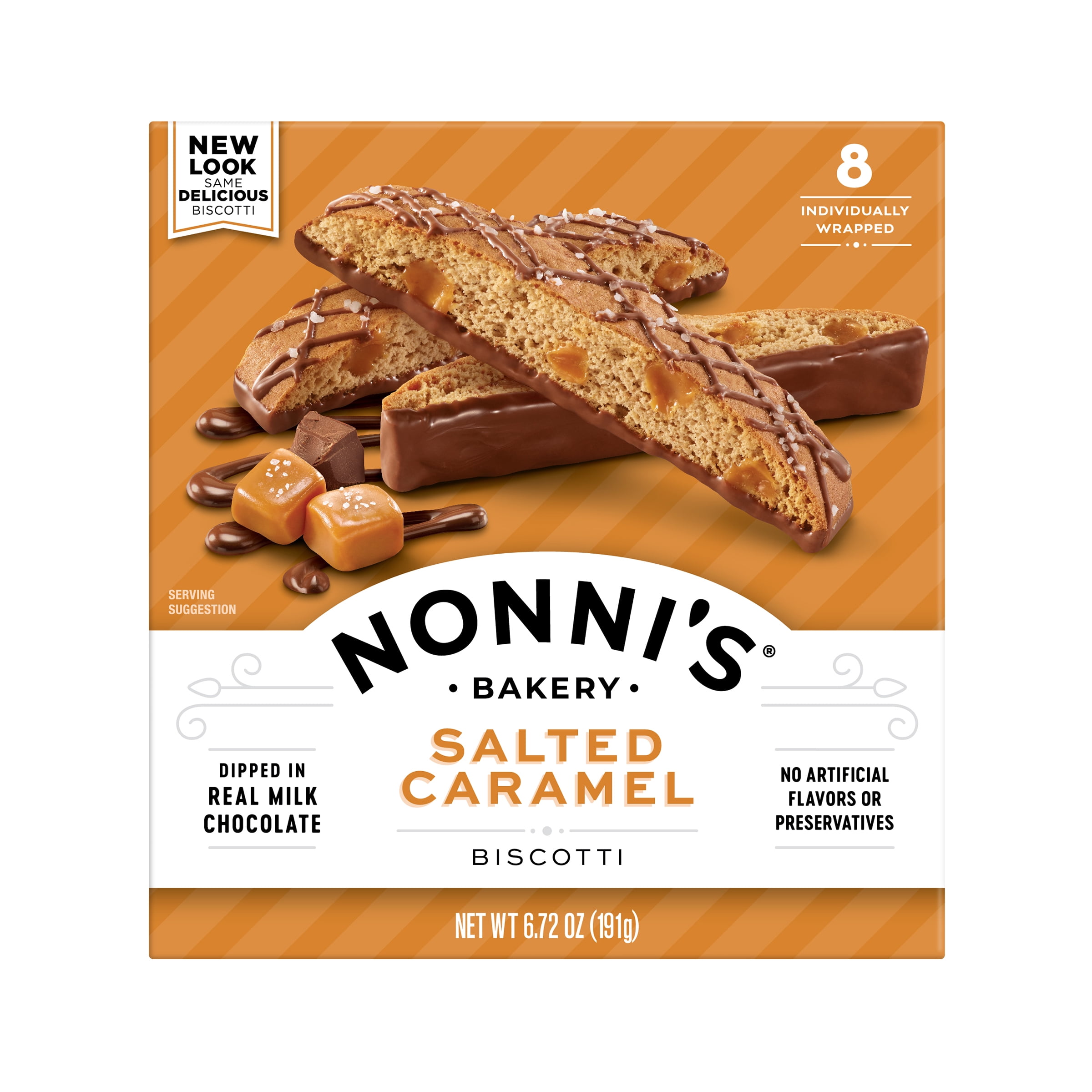 (6 pack) Nonni's Bakery, Salted Caramel Biscotti, Individually Wrapped, 6.72 oz, 8 Count