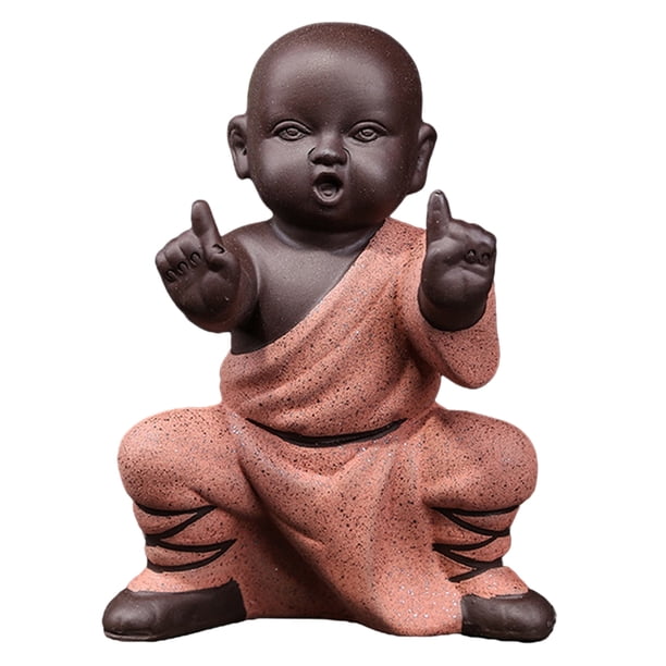 Escultura de monje de cerámica estatua de Buda chino decoración para exhibición de escritorio Oficina dormitorio decoración de - Naranja Sunnimix estatua de monje de kung fu