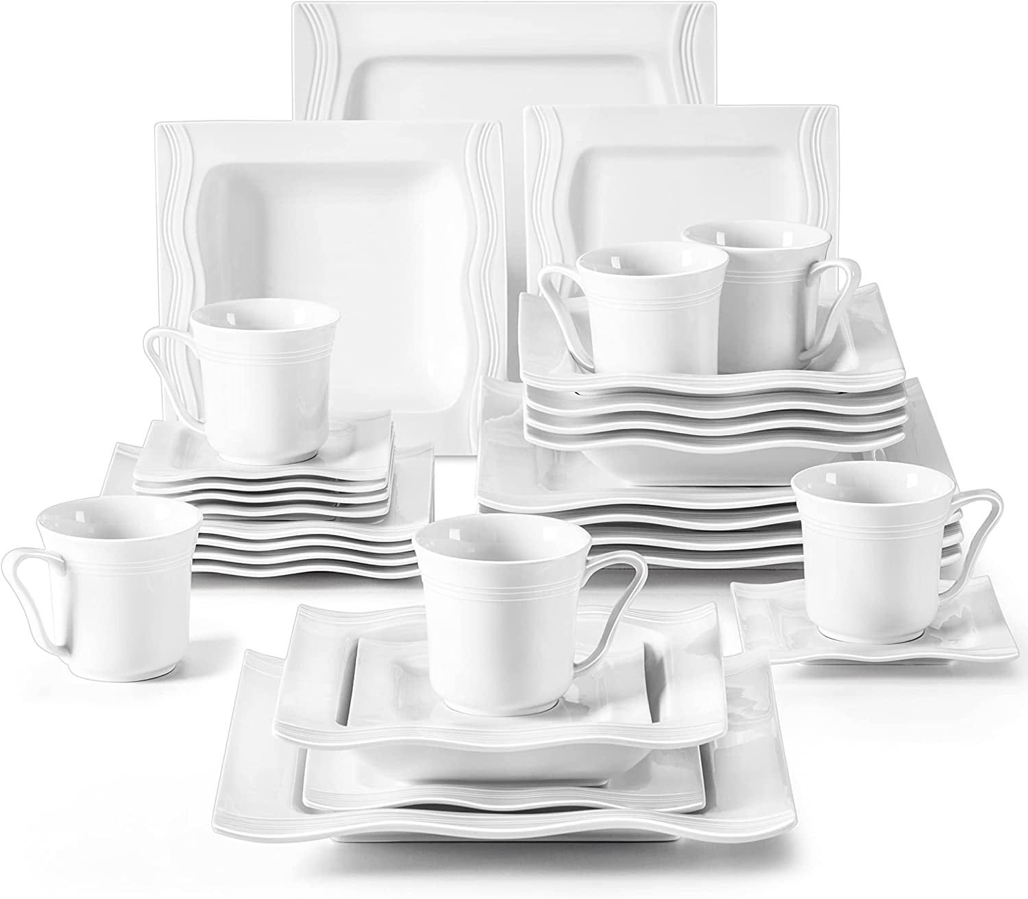 FULDA Dish Set for 4, 16Piece Ivory White Square Dinnerware Sets
