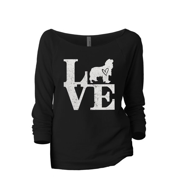 Love Cavalier King Charles Women's Fashion Slouchy 3/4 Sleeves Raglan Lightweight Sweatshirt Black Medium