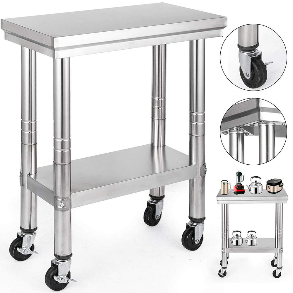 24x12 Inch Stainless Steel Work Table Storage Capacity With 4 Caster