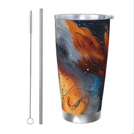 

KLL Cosmic Dog Starry Night Print 40oz Stainless Steel Insulated Car Cup with Spillproof Lid - Keep Your Drink Hot or Cold on the Go-Straw Two-piece Set