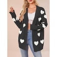 thumbnail image 3 of Women'S Casual Cute Heart Embroidered Open Front Aesthetic Artistic V Neck Button Down Slouchy Sweater Coat, 3 of 4
