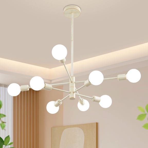 Deyidn 8-Light Sputnik Chandelier with Adjustable Height, Vintage White Rubbed Gold Ceiling Light Fixture for Dining Room Kitchen Island