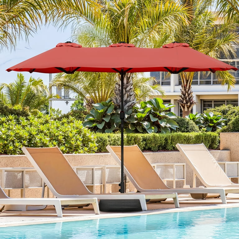 16ft large size patio umbrella Walsunny 16 FT Large Outdoor Patio Umbrella with Base Included,  Double-Sided Rectangular Umbrella with Crank Handle for Outside, Red