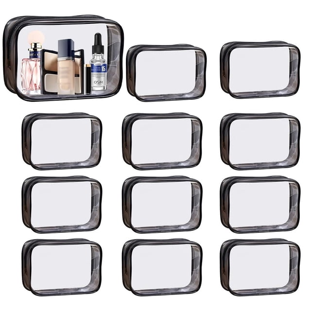 12 Piezas Cosmetiquera Transparente PVC Mujer para Maquillaje, Neceser Transparente Impermeable con Cierre Bolsa de Aseo de Viaje, Bolsas Transparentes Impermeables para Avion, Baño, Viajar
