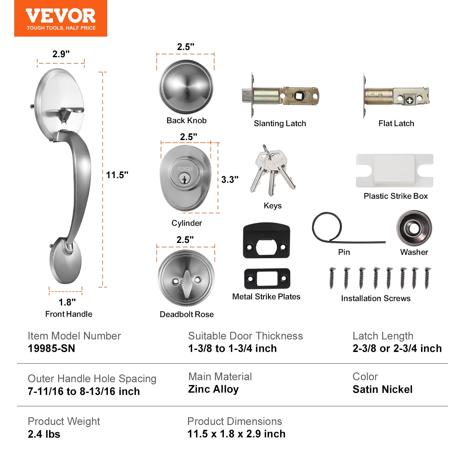 KFFKFF Front Door Handle and Deadbolt Set, Black Front Door Lock Set with Reversible Knob Handle, Modern Front Door Hardware, Single Cylinder Front Door Entry Lock, Silver