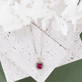 thumbnail image 4 of Anniversary Birthstone Necklace for Women, 925 Sterling Silver with Square-Cut Synthetic Ruby & Cubic Zirconia Halo, Gift for Mom Girlfriend Wife, 4 of 6
