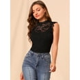 thumbnail image 3 of Unique Bargains Women's Floral Lace Ruffled Semi Sheer Top Blouse M Black, 3 of 6