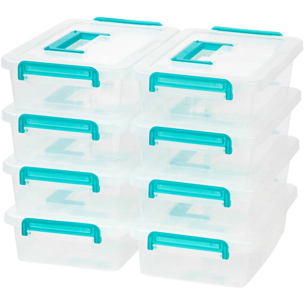 IRIS Medium Modular Latch Box with Blue Handle, Clear Set of 8