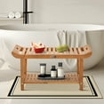 thumbnail image 6 of Summit Living 19.7"H 100% Natural Teak Wood Shower Bench with Storage Shelf, Indoor Bath Bench Seat Waterproof Shower Stool for Adults, 6 of 9