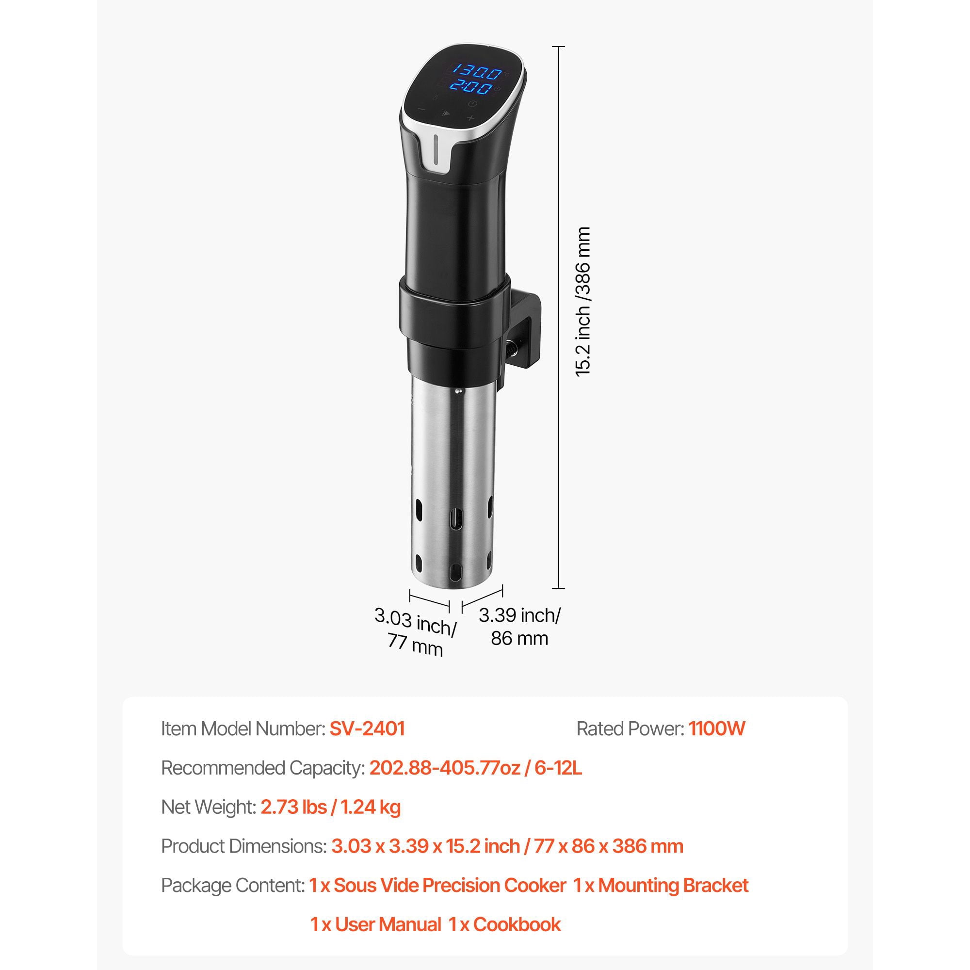 Sous Vide Precision Cooker 1100W WiFi App Control 77-198.5°F 0.1°C Accuracy 6-12L Capacity Stainless Steel for Steak Seafood