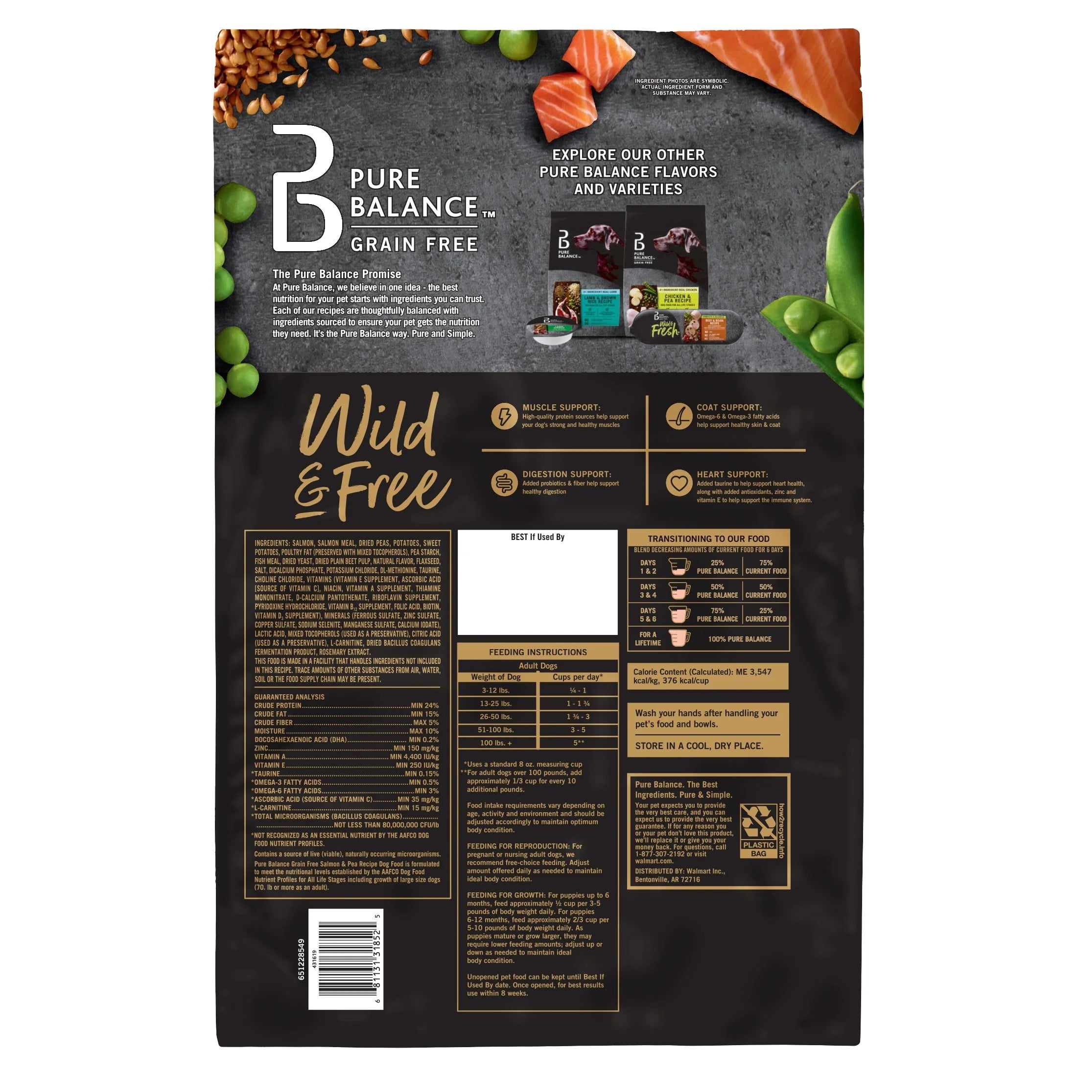 (2 pack) Pure Balance Wild & Free Grain-Free Salmon & Pea Recipe Dry Dog Food, 11 lbs