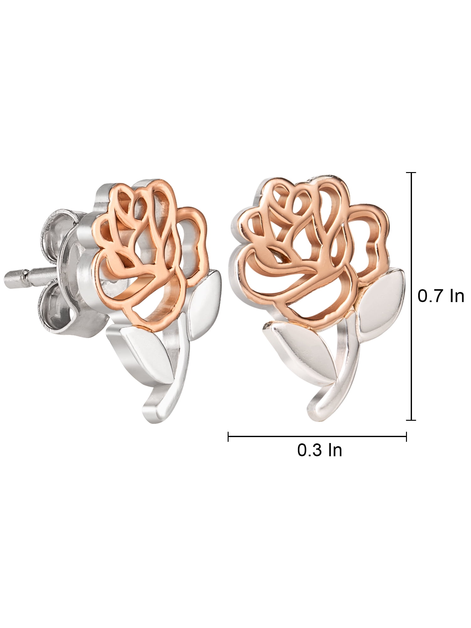 Disney Beauty and the Beast Sterling Silver 14kt Gold Plated Rose Stud Earrings