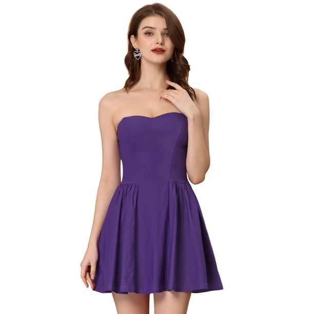 Disfraz de navidad Fiesde las mujeres sin tirantes con cremalleexpuessólido mini vestido de tubo acampanado PúrpuXL