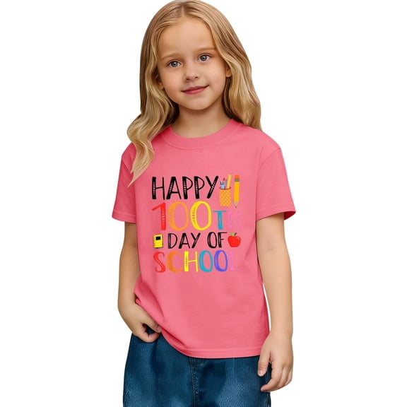 Shadoumai Kids 100 Days of School Shirt for Boys Girls Funny 100th Day of School Toddler Short Sleeve Shirts 3-9T