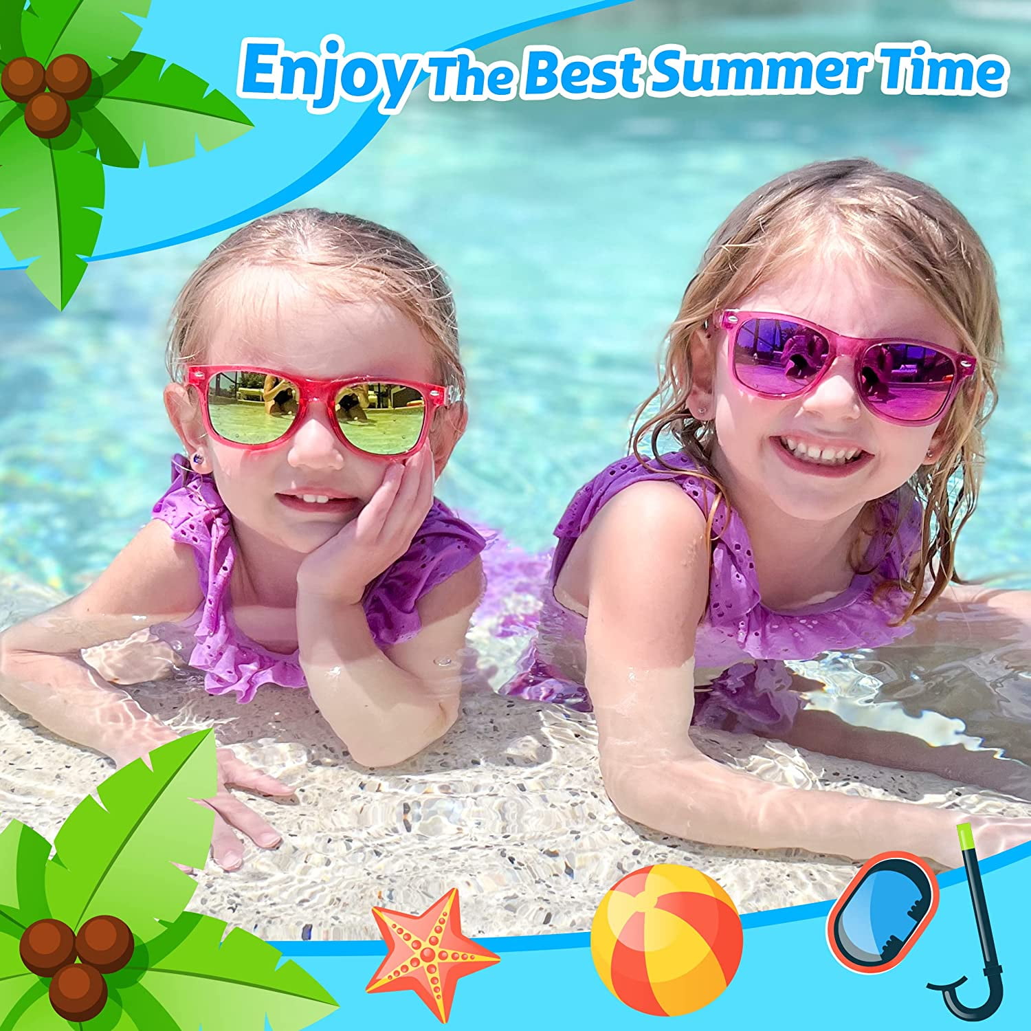 Prociv 24 Pack Kids Sunglasses Bulk, Kids Sunglasses Party Favor, Neon Translucent Sunglasses with UV400 Protection, Boys Girls Age 3-8, Beach Pool Birthday Party Supplies