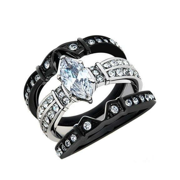2.5 Ct Marquise Cut Zirconia Black Stainless Steel Wedding Ring Set Women's Size 9