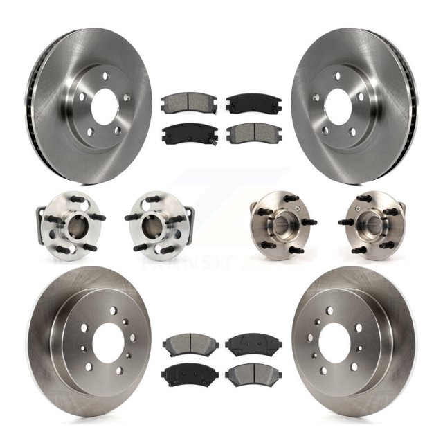 Transit Auto Front Rear Hub Bearings Assembly Disc Brake Rotors and Semi-Metallic Pads Kit (10Pc) for Car Chevrolet Impala Monte Carlo Non-ABS - Left Right Side (Driver Passenger) KBB-115353