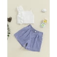 thumbnail image 4 of Kids Baby Toddler Girls Shorts Set, 6 12 18 24 Months 2T 3T 4T Frills Camisole with Striped Shorts Summer 2-piece Outfit, 4 of 9