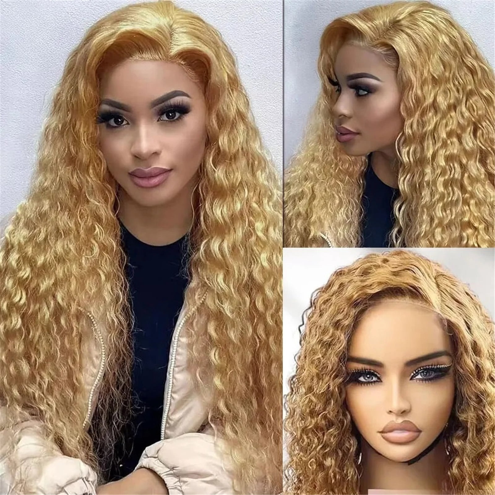 Curly HD Transparent Lace Front Wig Deep Wave Honey Blonde Human Hair Pre Plucked Wigs 200 Density