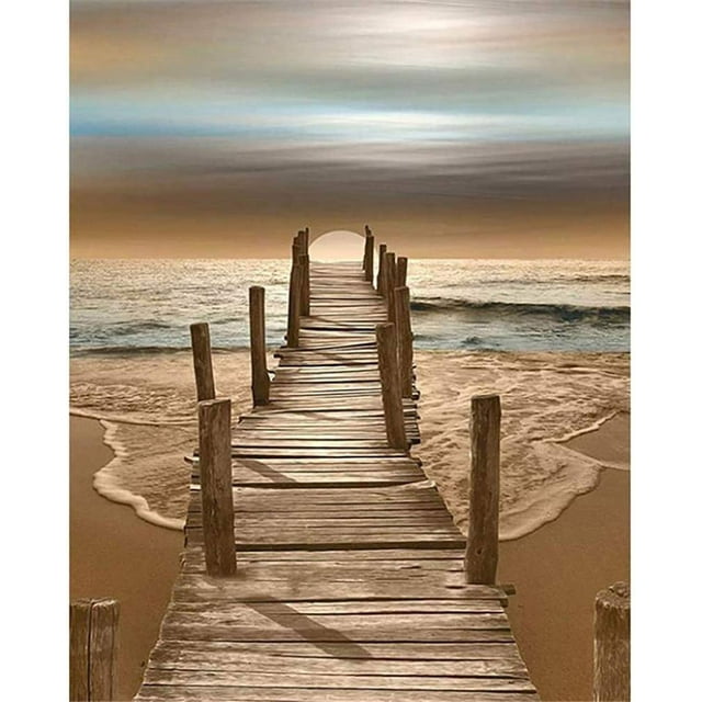 Traje de pintura de diamante para adultos Principiante DIY 5D Paisaje Traje de arte de diamante Redondo Punto de diamante completo Diamante Muelle de playa Imagen Decoración de la pared del hogar Art