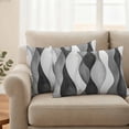 thumbnail image 2 of Outdoor Pillow Covers Pack of 2, Abstract Grey Black Gradient Stripes Waterproof Throw Pillowcase Cushion Cases, Modern Ripple Striped Decorative Pillow Cover for Couch Sofa Home Bed Patio, 2 of 14