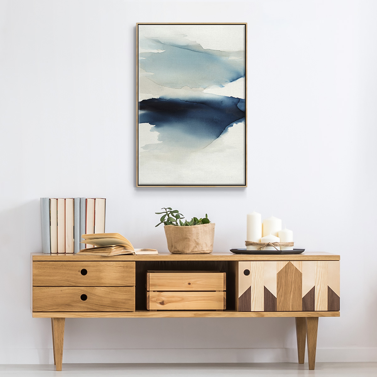 Waves I Framed Premium Gallery Wrapped Canvas - Ready to Hang - 27 x 41 - Natural Wood Floating Frame