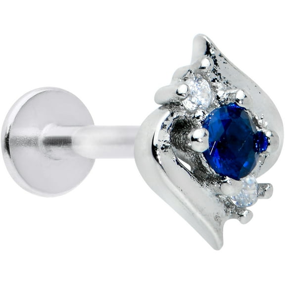 Body Candy Womens 16G Steel Clear Blue Oval Swirl Labret LipRing Tragus Cartilage Stud 5/16