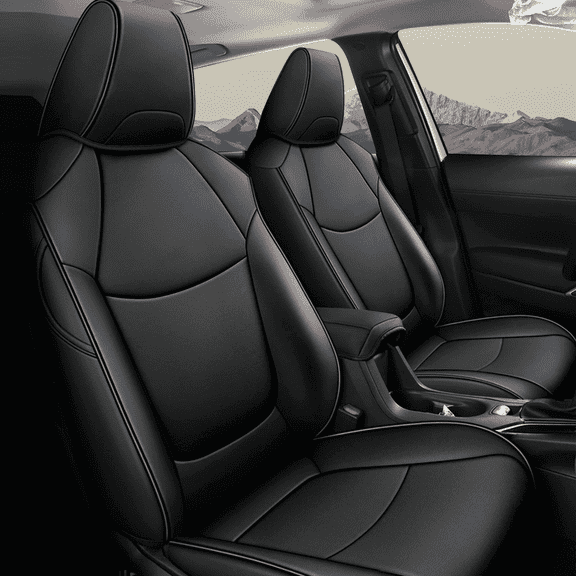 AOMSAZTO Car Seat Covers Custom For Toyota RAV4 2019-2024 Faux Leather Seat Cover Set Full Set Compatible Airbag Protector Black&Grey(Not For XSE & 2022 SE)