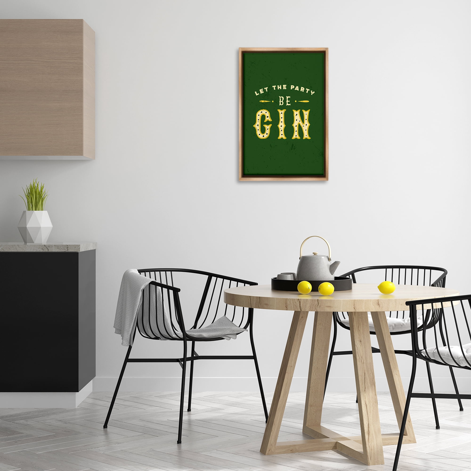 Stupell Industries Let Party Be Gin Pun Food & Beverage Painting Brown Floater Framed Canvas Art Print Wall Art, 17 x 25