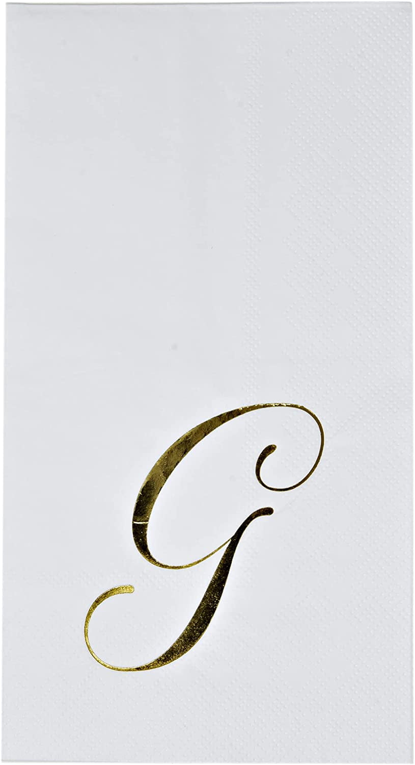 Gift Boutique Monogram Guest Napkins Letter G, Gold Foil Paper Napkins, 2-Ply Disposable, 100 Count, 15 x 12.75 in, White & Gold