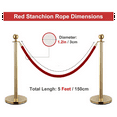thumbnail image 2 of 2 Pack Velvet Stanchion Rope with Gold Hooks, Crowd Control Rope Safety Barrier Red Carpet Decoration, 5 Feet Red, 2 of 9