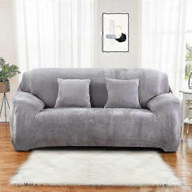 Sofa Cover 1 2 3 4 Seater (cushion not included) Solid Color Velvet Protective Cover Easy to Install Stretchy Elastic Fabric Machine Washable Sofa Cov