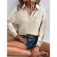 thumbnail image 4 of Women'S Clothing, Shirts for Women, Trendy Women's Long Sleeve Blouses V-Neck Lace Hollow Out Shirt for Casual and Wear, 4 of 5