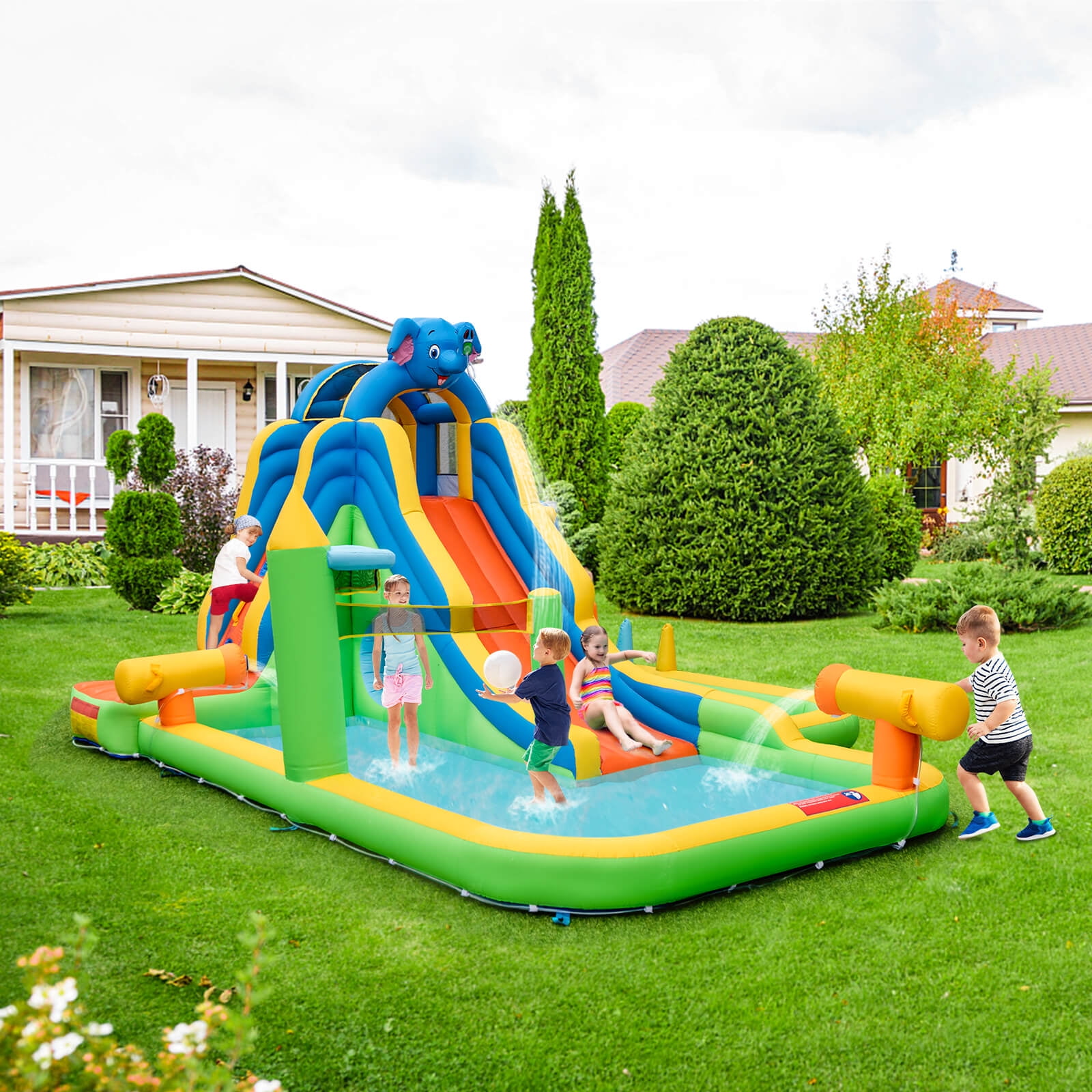 Infans Inflatable Water Slide Giant Water Park for Kids Backyard Fun with 735W Blower