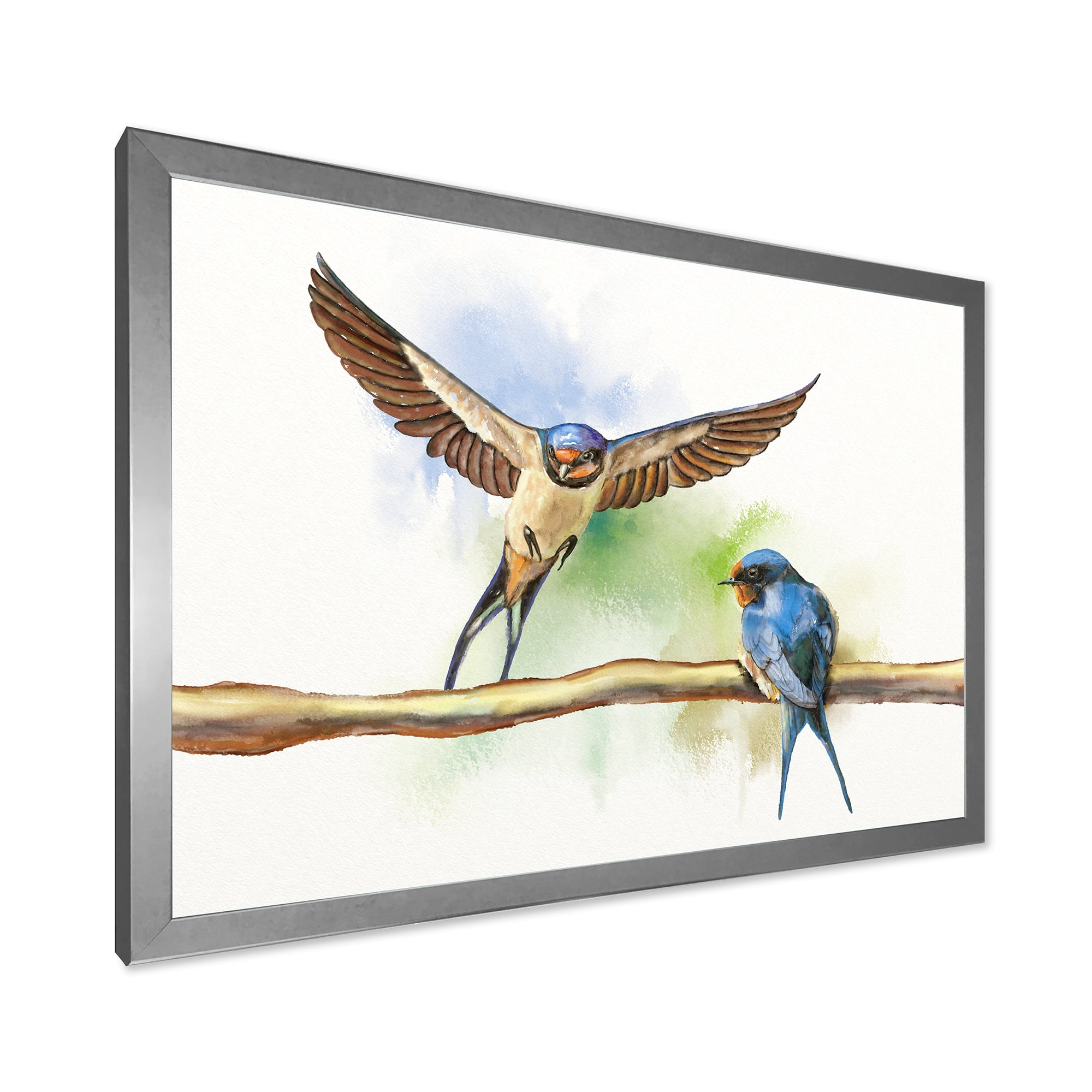 Designart 'Two Barn Swallows Birds On Branch' Farmhouse Framed Art Print