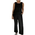 thumbnail image 2 of Idoravan Women Sets Clothing Clearance 2PC Fashion Womens Round Neck Solid Sleeveless Blouse +Loose Pockets Pants Sets, 2 of 8