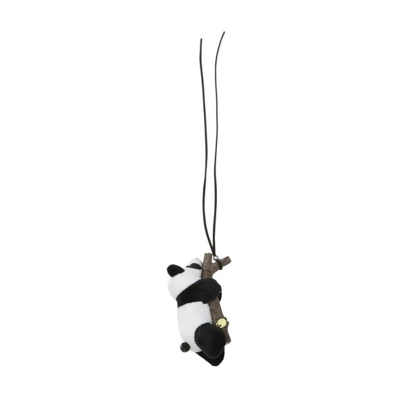 Unique Bargains 1 Pcs Plush Resin Stump Panda Car Rear View Mirror Pendant Accessories Car Hanging Ornament Black White